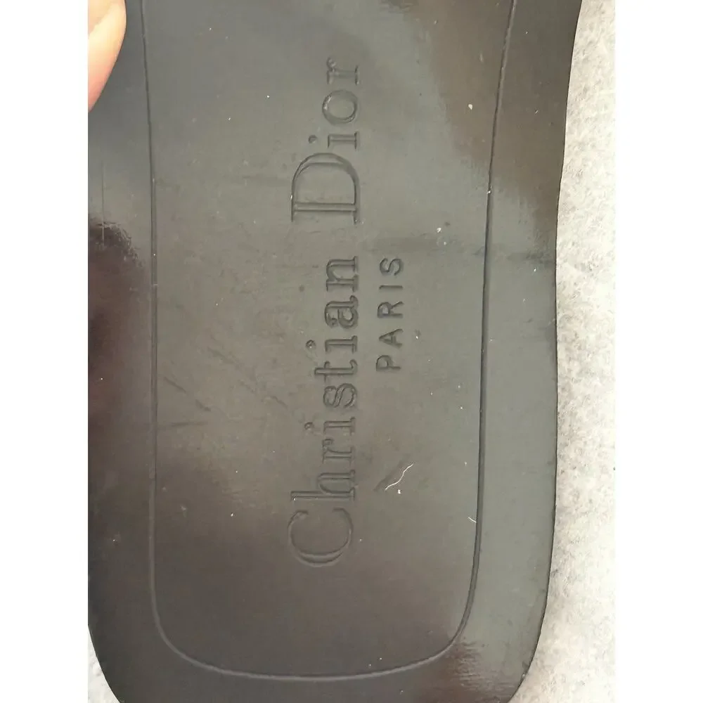 Christian Dior Black & Gold DIOR Logo Leather Slide Sandals Size 39 US 8
